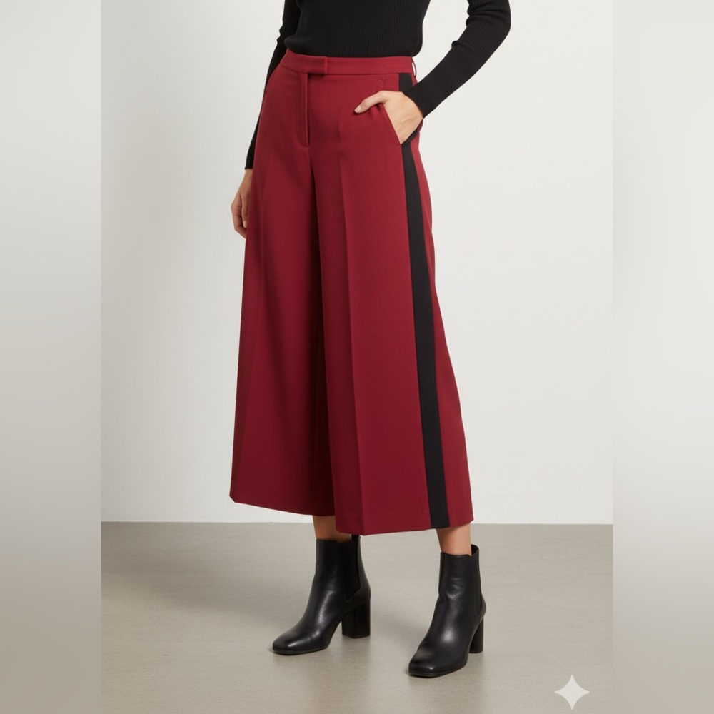 MICHAEL Michael Kors Burgundy and Black Wide-Leg Trousers